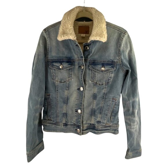 American Eagle Sherpa-Lined Denim Jean Jacket S Blue Casual Streetwear Festival - Picture 1 of 10